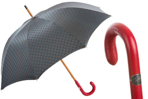 'Gentlemen' Grey Umbrella with Red leather Handle