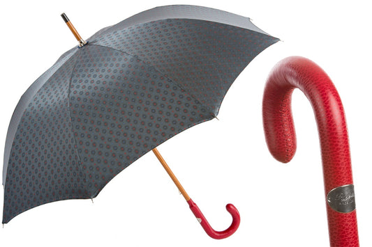 'Gentlemen' Grey Umbrella with Red leather Handle