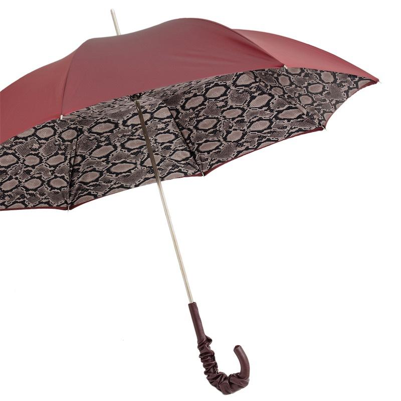 Double Cloth Burgundy Python Umbrella with Leather Ruched Handle ...